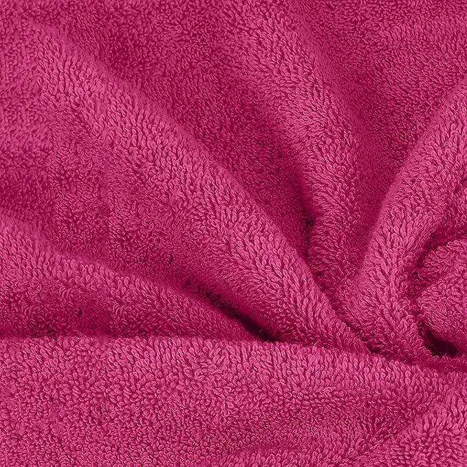 Mocassi Luxury 100% Turkish Cotton 6-Piece Towel Set - Ultra Soft, Quick Dry Highly Absorbent Premium Spa Hotel Quality Bath Towels, Includes 2 Bath Towels, 2 Hand Towels and 2 Washcloths, Hot Pink