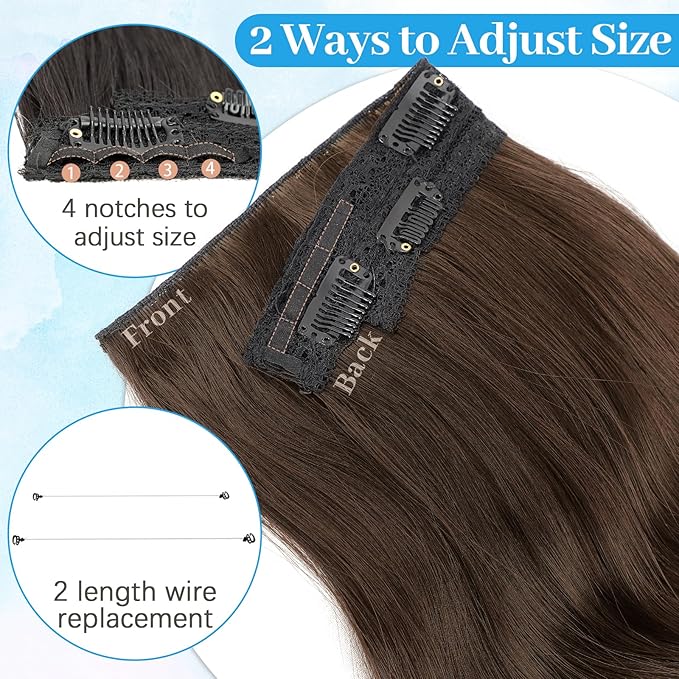 KooKaStyle Invisible Wire Hair Extensions Long Straight Layered Synthetic with Transparent Wire Adjustable Size 6 Secure Clips Hairpieces for Women 20 Inch (20 Inch, Medium Brown6/10#)