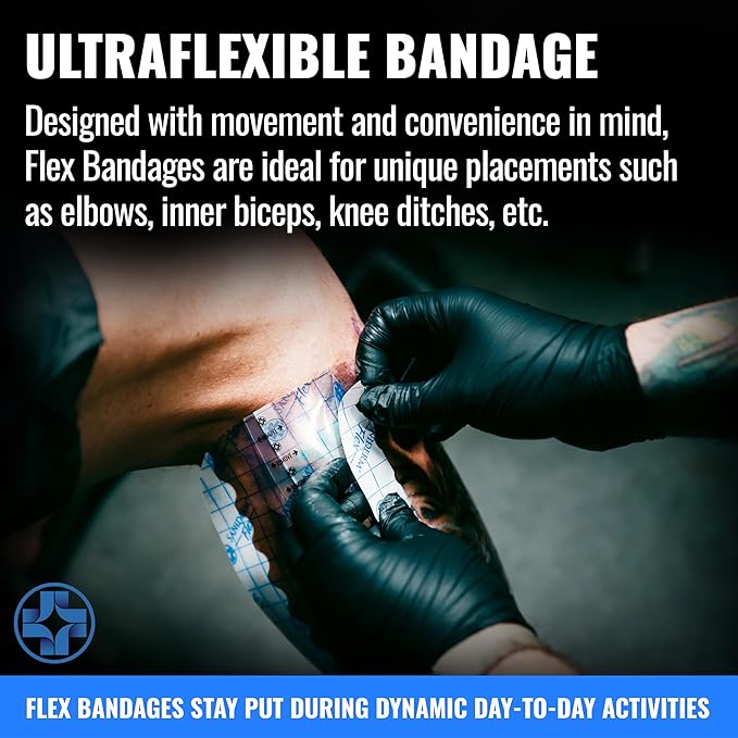 Saniderm - Flex Tattoo Aftercare Bandage - Ultra-Flexible, Waterproof, Sterile Tattoo Wrap for Fast, Clean Healing - (3 Sheets, 8"x10")