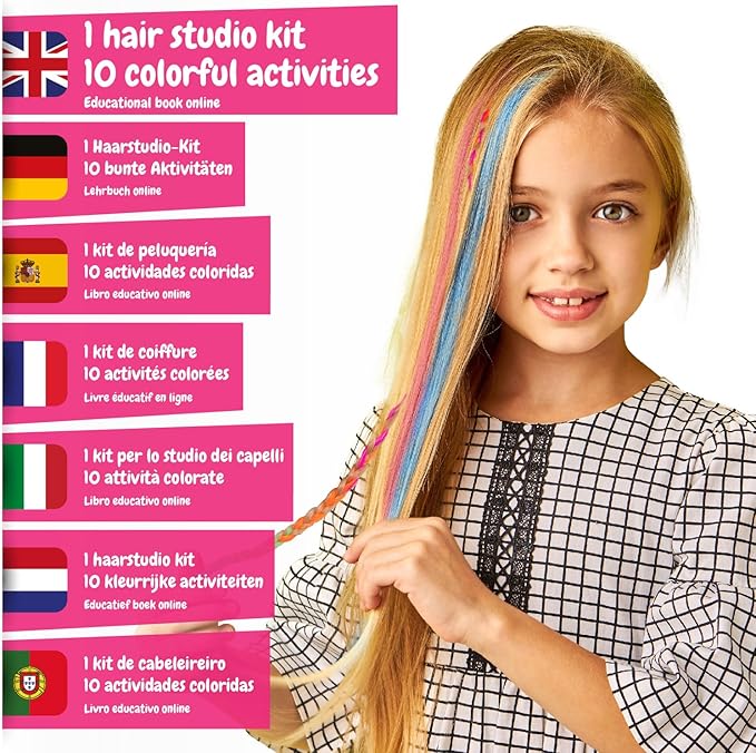 Science4you Hair Studio - Temporary Hair Chalks Gift Set with Hair Tattos, Games and Toys for Girls and Boys 8+ Years