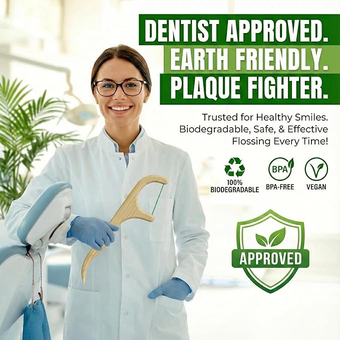 Plant Based Floss Picks(220pcs) with Travel Case- Planet-Friendly Thin Single Thread Dental Picks, Shred-Resistant- Easy Glide for Plaque Removal & Gentle on Gum -Oral Care for Adults & Kids