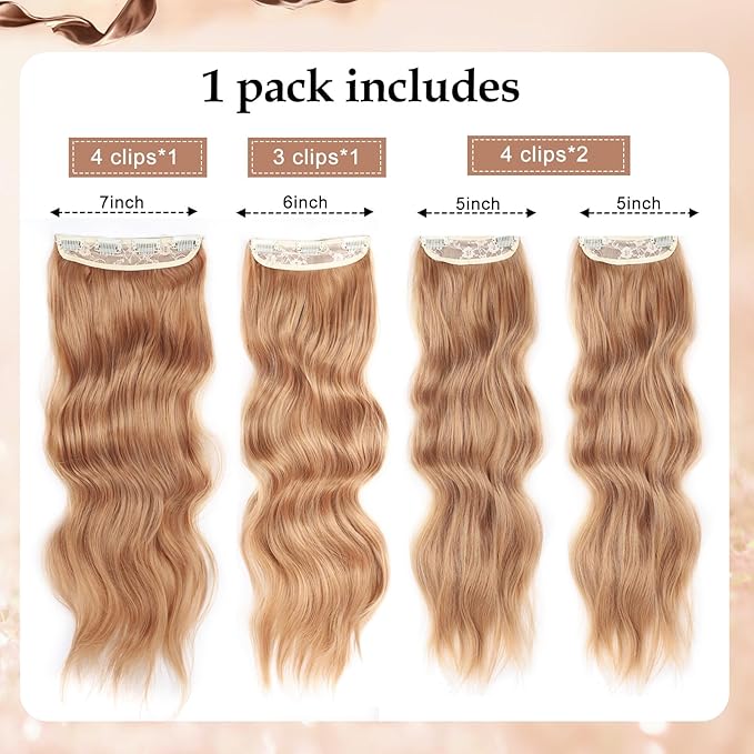 Clip in Hair Extensions for Women 20 Inch Copper Red Hair Extension Long Wavy Hair Extension Thick Hairpieces Long Clip in Hair Extensions(20INCH, 30/44B)