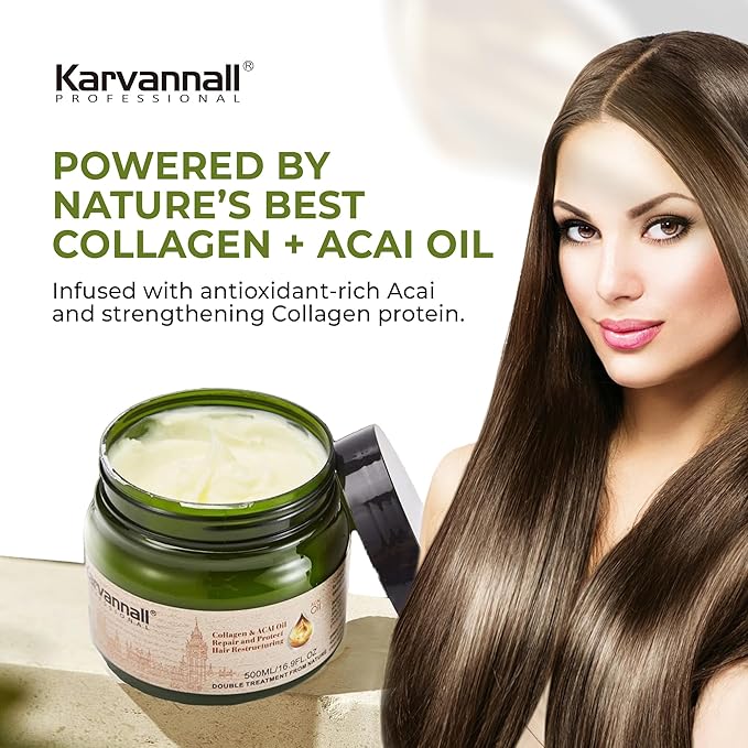 Double Treatment Hair Mask | Collagen & Acai Oil, Hair Repair Treatment Cream for Dry, Damaged & Color-Treated Hair, Sulfate & Paraben-Free, For All Hair Types, 16.9 fl oz / 500 ml