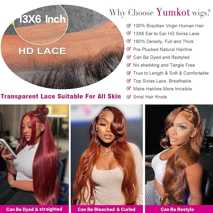 Chocolate Brown 13×6 Body Wave Lace Front Wigs Human Hair 16Inch 180% Density HD Lace Frontal Wigs Human Hair Pre Plucked Colored Wigs for Women