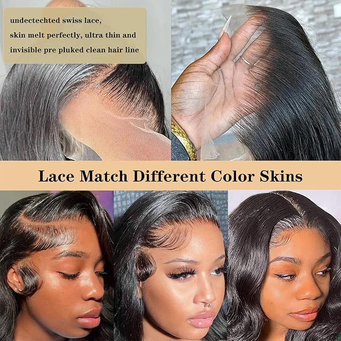 Body Wave Lace Front Wigs Human Hair 200% Density 12A Body Wave Glueless Wigs Human Hair Pre Plucked 13x4 HD Transparent Full Lace Frontal Wigs Human Hair for Black Women 3X Longer Lifespan (34 Inch)