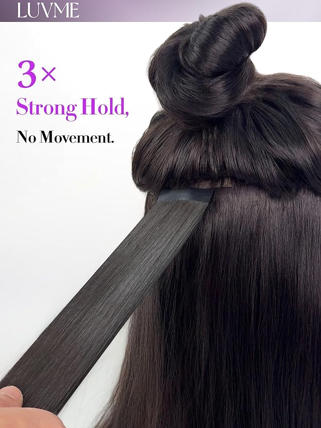 LUVME Invisible Tape in Hair Extensions Human Hair 24 Inch 110g 40pcs Silky Straight Natural Black Double Sided Seamless Extensions