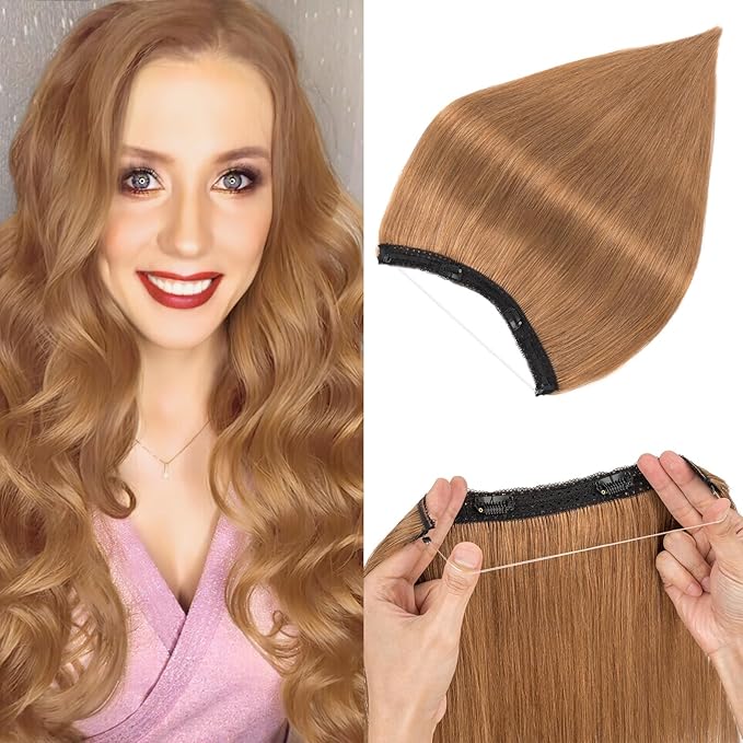 Halo Hair Extensions Real Human Hair,Halo Hair Extension 100% Human Hair,Wire Hair Extensions,Thicker 06 Light Brown 16inch/80g