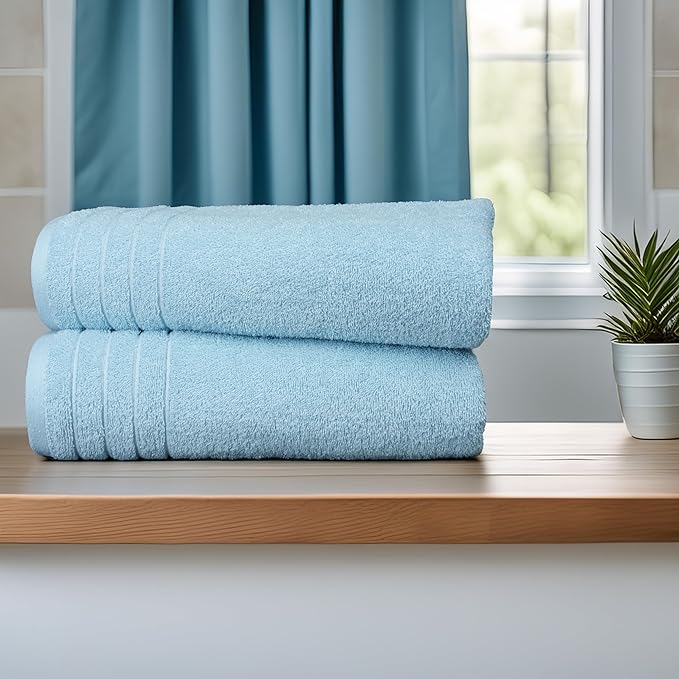 Tens Towels Pack of 8 Towels Set, 2 Extra Large Bath, 2 Hand, 4 Washcloths, 100% Cotton, Lighter Weight, Quicker to Dry, Super Absorbent, Perfect for Bathroom, Sky Blue
