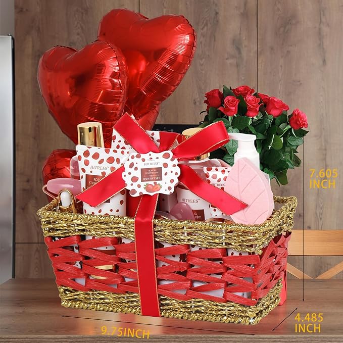 Red Gift Basket, Gift For Women, Gifts For Women Luxury Rose&Strawberry Spa Gift Set, Christmas 23PCS Gift Baskets ,Valentines Day Mothers Day Christmas Day Gift