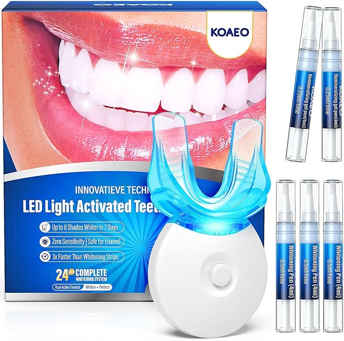 Teeth Whitening Kit – 3 Teeth Whitening Pens + 2 Desensitizing Pens – LED Light – 35% Carbamide Peroxide – Safe & Dentist-Recommended – Fast 7-Day Visible Whitening + Remineralizing Care(Grape)