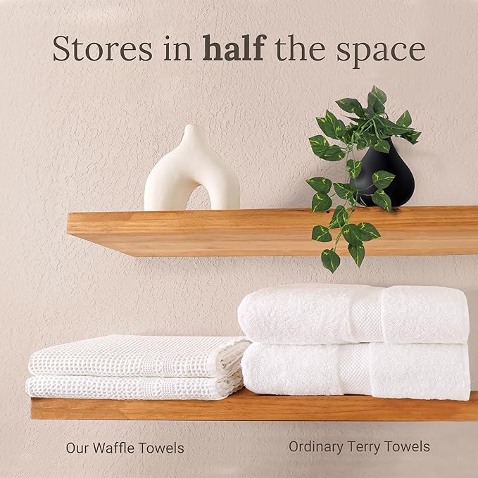GILDEN TREE Waffle Towels for Bathroom, 100% Cotton Quick Dry Towel, Waffle Bath Towels Large, Absorbent Lightweight Travel Towel, Bath Towels Set of 2, Classic Style (Aqua)