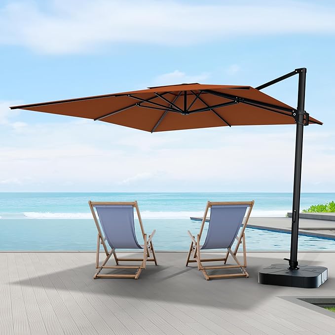Midtown Umbrellas 9 x 9 Ft Outdoor Cantilever Patio Umbrella w/Terylast Terracotta Fabric - Rotate 360° Offset Patio Umbrella, Deck Patio Umbrella, Backyard Umbrella & Garden Umbrella - Black Frame