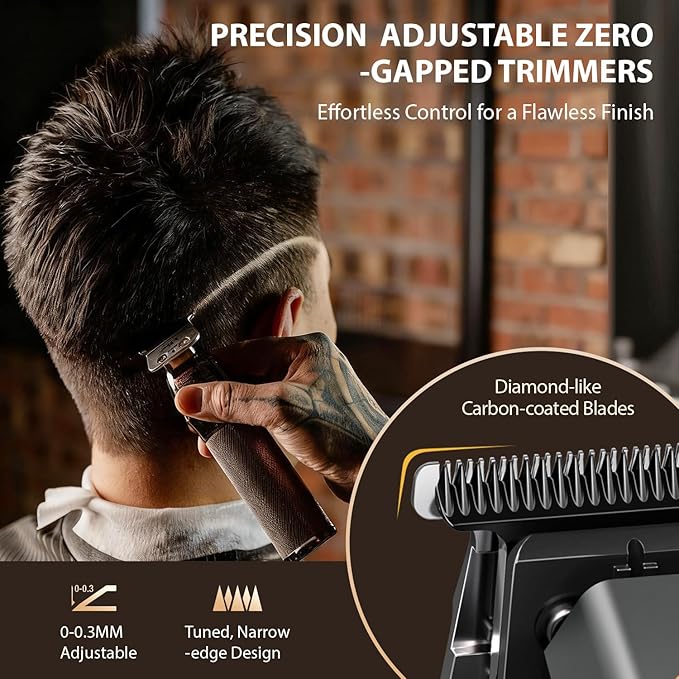 SUPRENT Professional Hair Clippers for Men - Cordless Barber Clippers & Zero-gapped Trimmer Set, Haircutting Kit with 10000 RPM Motor Speed, Blue Titanium-Coated Blades, Charging Stands (Gray)
