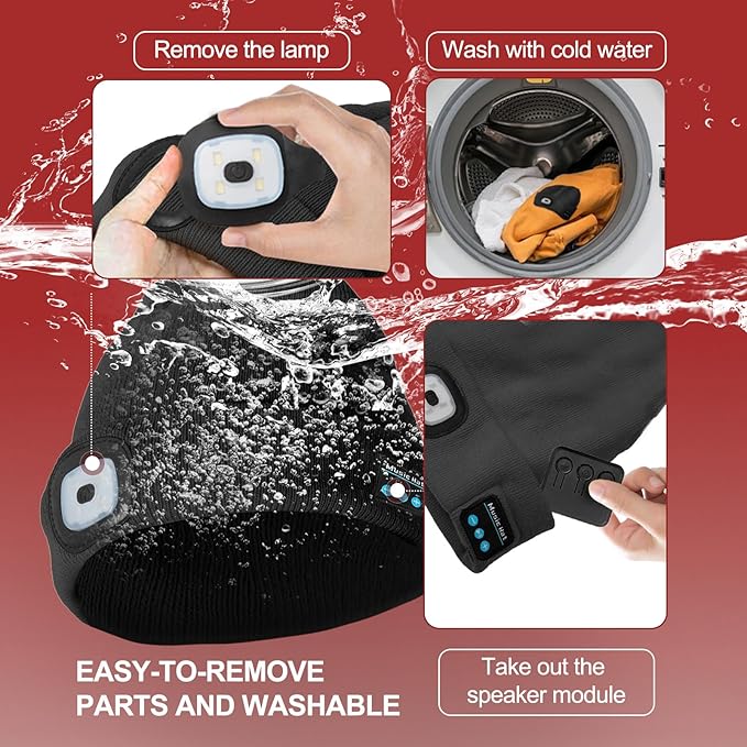 Gifts for Men, Rechargeable Bluetooth Music Unisex Beanie Hat with Light, Stocking Stuffers for Women, Birthday Gifts for Men, for Him, Black