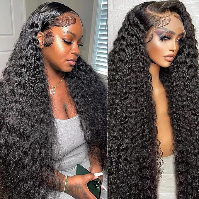 34 Inch Deep Wave Lace Front Wigs Human Hair 200 Density 13x6 HD Transparent Lace Front Wigs Human Hair Pre Plcked Curly Human Hair Wig for Women Deep Wave Frontal Wigs Human Hair with Baby Hair