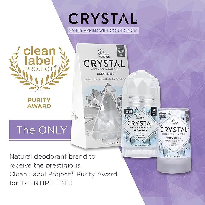 CRYSTAL™ Travel Stick Mineral Deodorant - Unscented Body Deodorant With 24-Hour Odor Protection, Non-Staining & Non-Sticky, Aluminum Chloride & Paraben Free, 1.5 FL OZ – (Pack of 2)