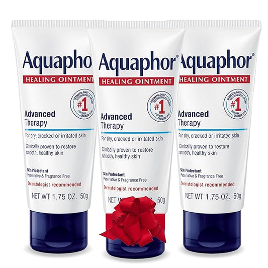 Aquaphor Advanced Therapy Healing Ointment, Hypoallergenic, Fragrance Free Body Moisturizer for Dry Skin and Minor Wound Care, Travel Size Skin Care Set for Holiday Gifts, 1.75 Oz Tube, Pack of 3