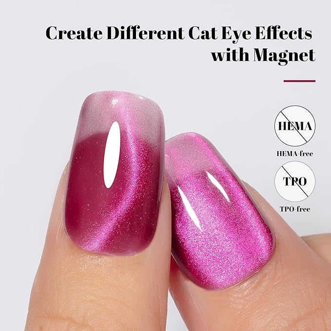 YTD Likomey Cat Eye Gel Nail Polish,High Shine Glass 15ml Maple Hot Pink Magnetic Shimmer Glitter Translucent Jelly Salon Home Fall Winter UV Color Varnish with Magnet Stick,HEMA Free TPO Free,MY508