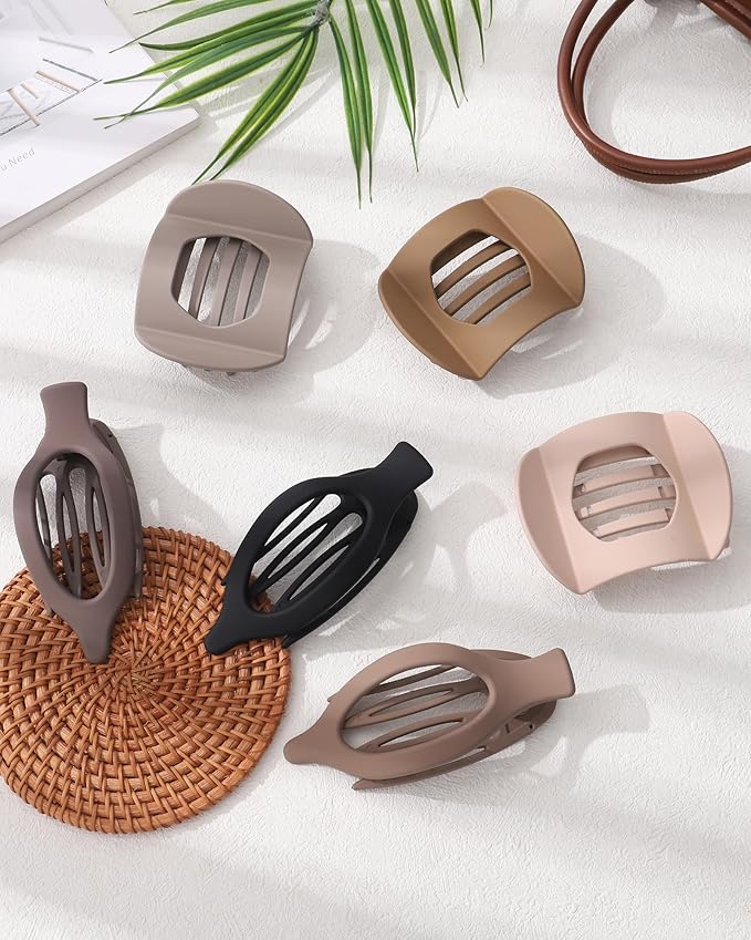 6 PCS French Flat Hair Clips for Women 2 Styles Large Matte Flat Claw Clips Strong Hold No-Slip Duckbill Hair Barrettes for Lying Down, Driving,Yoga(Black)