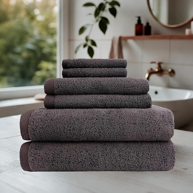 Everplush Classic 6 Pcs Luxury Bath Towels Sets,Highly Absorbent and Quick Dry Extra Large Bath Towel, Super Soft Towel for Bathroom, Pool, Swim (Charcoal, Bath Towels 6PK)