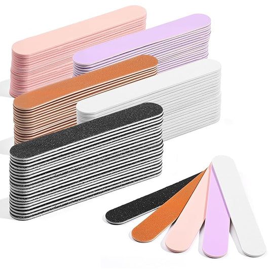 Makartt Mini Nail Files: 100/180 Grit Emery Boards for Nails, 100 Pcs Disposable Doubled Sided Coarse & Fine Bulk Manicure Kit Home Salon Use(Black White Pink Purple Brown)