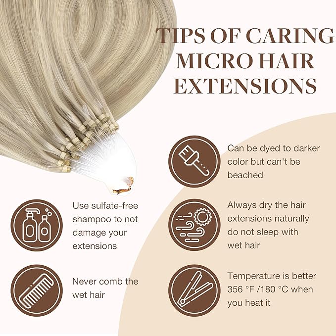 GOO GOO Micro Link Tip Hair Extensions, Real Human Hair, 16inch 50g 50S, Cold Fusion, Invisible Remy, 17A/60A Ash Blonde Highlighted Platinum Blonde