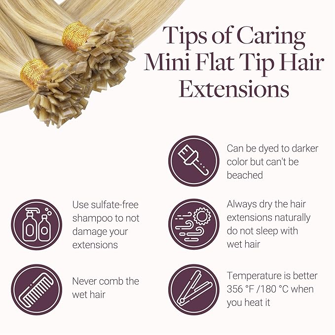 GOO GOO Mini Flat Tip Hair Extensions K Tip, Invisible Hot Fusion Human Hair Extensions, 20inch 50g 63S, 16/22 Light Blonde Highlighted Golden Blonde