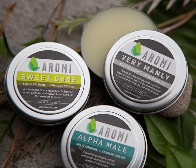 Aromi Solid Cologne | Spicy, Citrus Men's Fragrance, Oakmoss Scent, Vegan, Cruelty-free, Father's Day Gift Idea, Travel, Alcohol-free (Sweet Dude)
