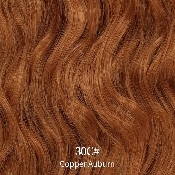 KooKaStyle Invisible Wire Hair Extensions with Transparent Headband Adjustable Size 4 Secure Clips Long Wavy Secret Wire Synthetic Hairpiece for Women(30C#Copper Auburn 20Inch)