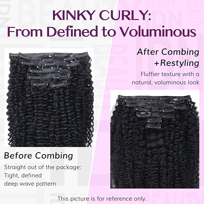 IDN BEAUTY Seamless Clip In Hair Extensions Human Hair Kinky Curly Clip Ins For Black Women 16 Inch 130g Real Virgin Human Hair Seamless Clip Extensions PU Weft Invisible Edge Thick Soft Hair 9Pcs
