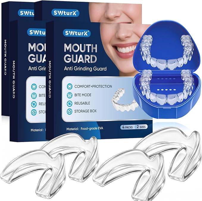 Mouth Guard for Clenching Teeth at Night, Mouth Guard for Grinding Teeth at Night, Comfortable & Reusable Adult Teeth Grinding Mouthguards for Sleeping, Includes 16pcs & 4 Travel Case