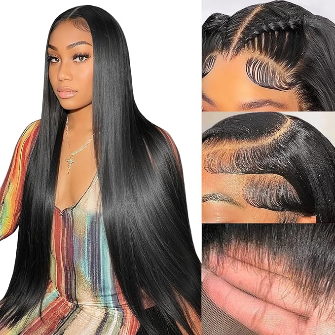 36 Inch 13x6 Lace Front Wigs Human Hair Pre Plucked Straight Wigs Human Hair 200 Density HD Transparent Lace Frontal Wigs for Women Glueless Wigs Human Hair Natural Color