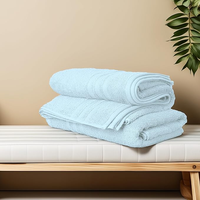 Tens Towels Pack of 4 Soft Bath Towels, 100% Cotton, 27 x 54 Inches, Lightweight & Quick-Dry, Ideal for Daily Bathroom Use, Practical & Comfortable, Sky Blue