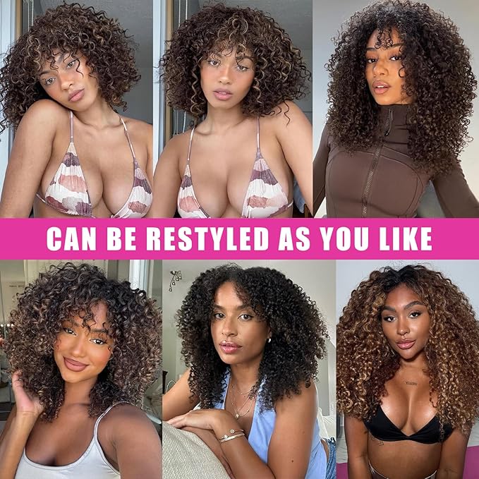 Chocolate Brown Kinky Curly Clip Ins 20 Inch 3C 4A Curly Clip In Hair Extension Real Human Hair Brazilian Remy Human Hair Extensions Double Weft 8Pcs 110g Natural Black