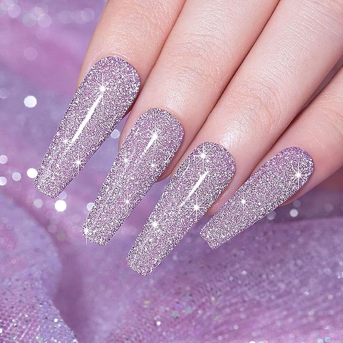 RARJSM Reflective Glitter Gel Polish, Light Purple Sparkle Gel Nailpolish Shiny Nail Art Varnish Manicure Clear Diamond Nailgel For Salon Home DIY U V L E D Cure RequiredRAR83