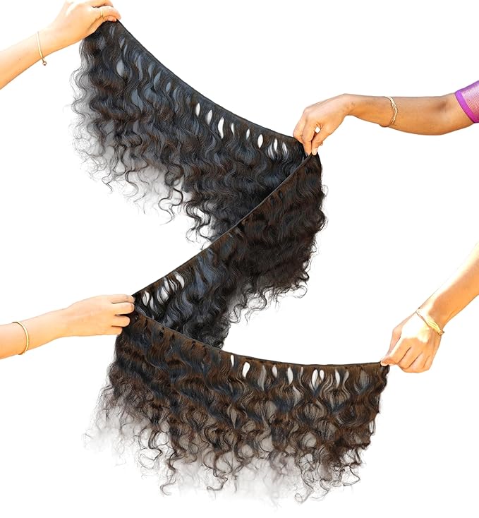 IDM Raw Indian Hair Weft Bundles, Natural Soft Curly, 100% Human Hair (16" 18" 20" 3Bundles Curly)