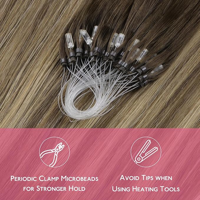 WENNALIFE Microlink Hair Extensions Human Hair, 50g 50s 16 Inch Balayage Chocolate Brown to Caramel Blonde Remy Micro Bead Hair Extensions Real Human Hair Micro Loop Micro Ring Hair Straight Microlink