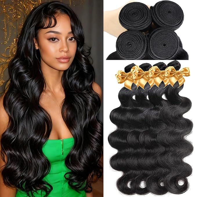 12A Human Hair Bundles 22 22 24 26 Inch Body Wave Bundles Human Hair 100% Unprocessed Virgin Remy Hair Quick Weave Extensions human hair bundles Natural Black for Women