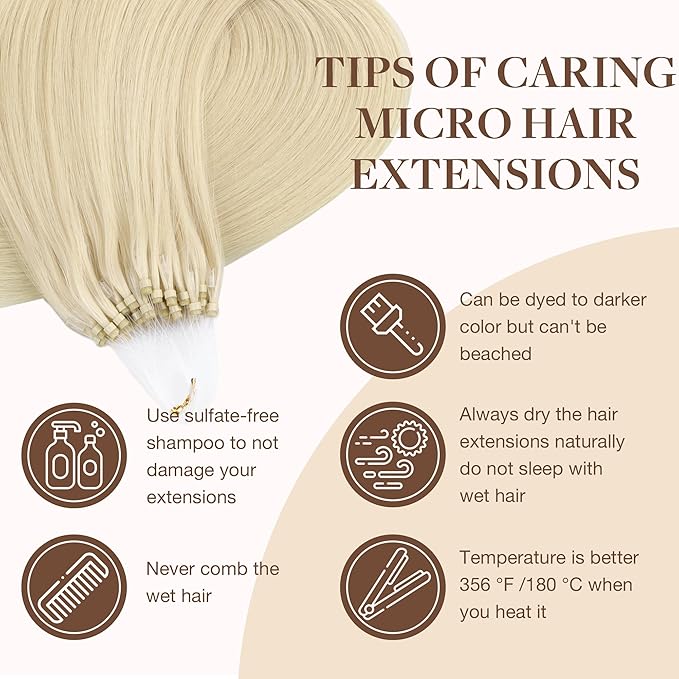 GOO GOO Micro Link Tip Hair Extensions, Real Human Hair, 18inch 50g 50S, Cold Fusion, Invisible Remy, 60A Platinum Blonde