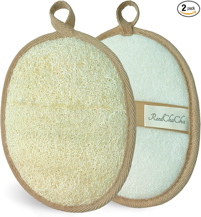 Natural Loofah Body Scrubber for Sensitive & All Skin Types, Made with Egyptian Organic Luffa, Biodegradable Gentle Exfoliating Bath Loofah for Women & Men, Large Size Shower Loofah 2 Pack