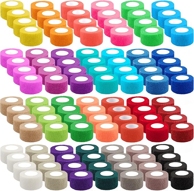 BQTQ 108 Rolls Self Adhesive Bandage 1 Inch Colored Self Stick Athletic Wrap Tape Self Adherent Stretch Bandages for Wrist Ankle Swelling Sprains (Rich Color)