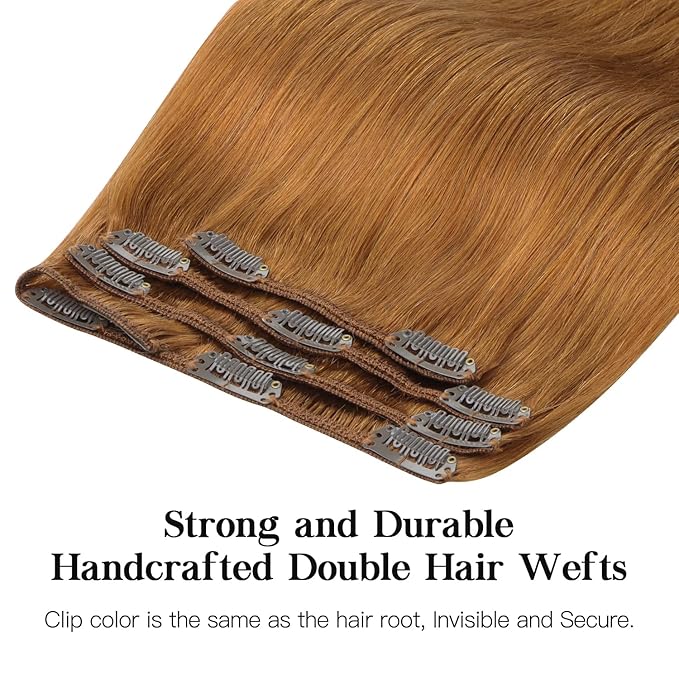 HOTBANANA Human Hair Clip in Hair Extensions, Auburn Ginger 120g Clip in Hair Extensions Real Human Hair Straight Remy Hair Clip in Hair Extensions 14 Inch 7pcs