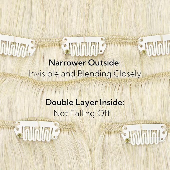 HOTBANANA Clip in Hair Extensions Real Human Hair, 150g 9pcs 20 inch Ivory Blonde Straight Remy Clip in Extensions Full Head for Women