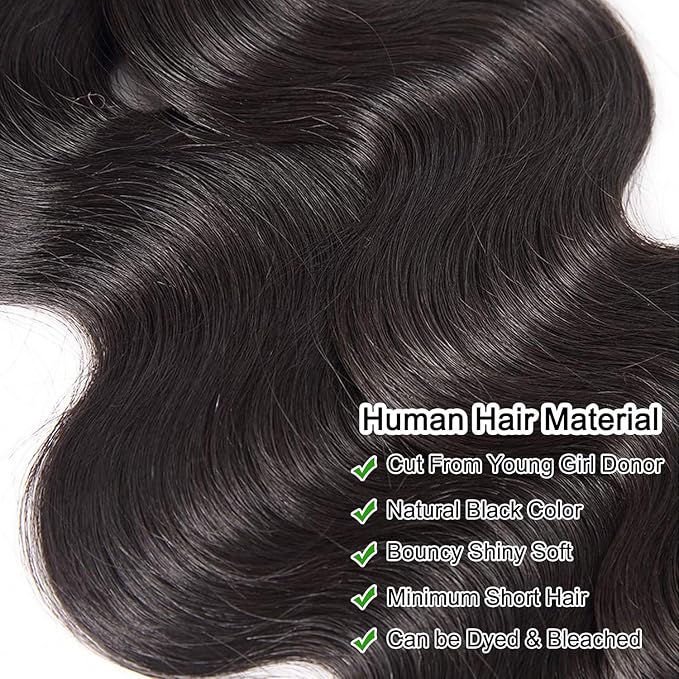 Human Hair Bundles 24 26 28 Inch Body Wave Bundles Human Hair 100% Unprocessed Brazilian Virgin Hair Quick Weave Real Human Hair Extensions Natural Black