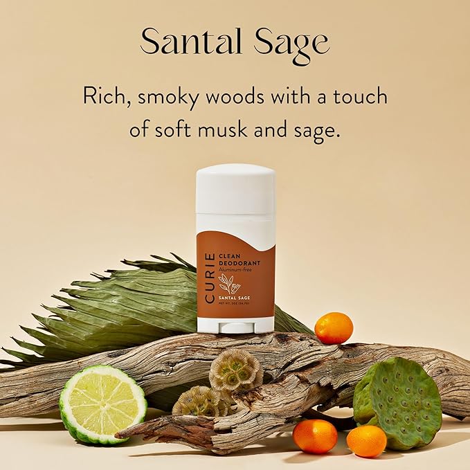 Curie Natural Deodorant Aluminum Free - Santal Sage Stick & Mini - Travel Size Deodorant for Women - Non Toxic, Paraben Free, Clean, Vegan (2 Pack)