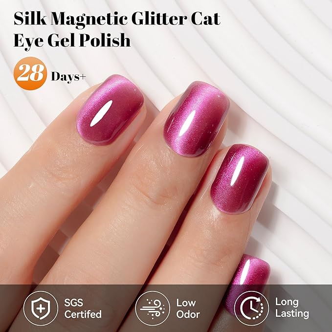 YTD Likomey Cat Eye Gel Nail Polish,High Shine Glass 15ml Maple Hot Pink Magnetic Shimmer Glitter Translucent Jelly Salon Home Fall Winter UV Color Varnish with Magnet Stick,HEMA Free TPO Free,MY508