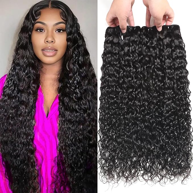 4 Water Wave Human Hair Bundles 18 20 22 24 Inch Wet and Wavy Bundles 10A Brazilian Quick Weave Human Hair 100% Unprocessed Virgin Hair Natural Black