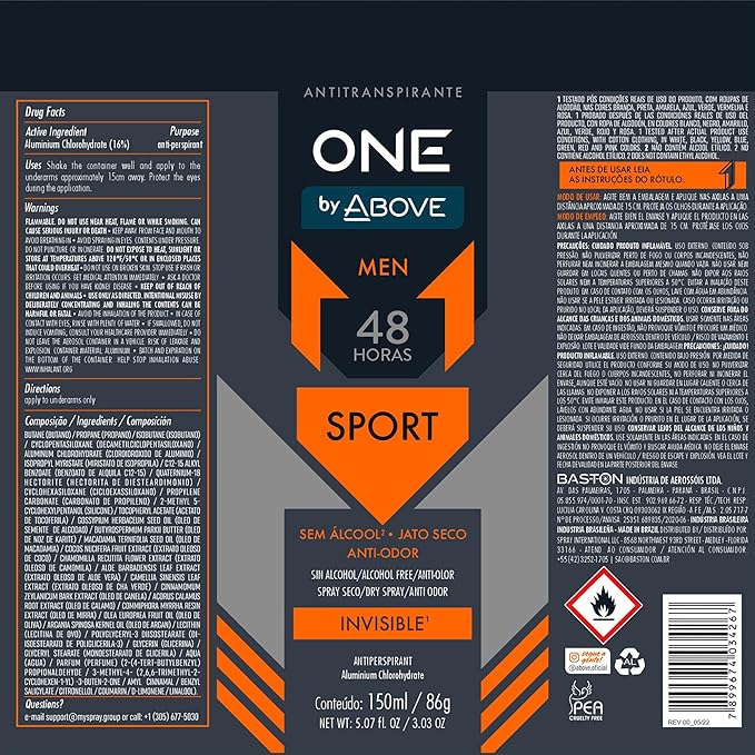 ABOVE 48 Hours One Antiperspirant Deodorant, Sport, 3.03 oz - Dry Spray Deodorant for Men - Antiperspirant Spray - No Stain - Cruelty-Free