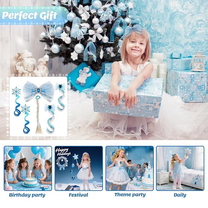 Jomi & Jolly 6 PCS Hair Accessories Set for Girls, Little Girl Colored Hair Tinsel Clips in Extensions, Princess Dress up Wigs, Cute Gifts and Costume Accessories for Little Princess (Blue)