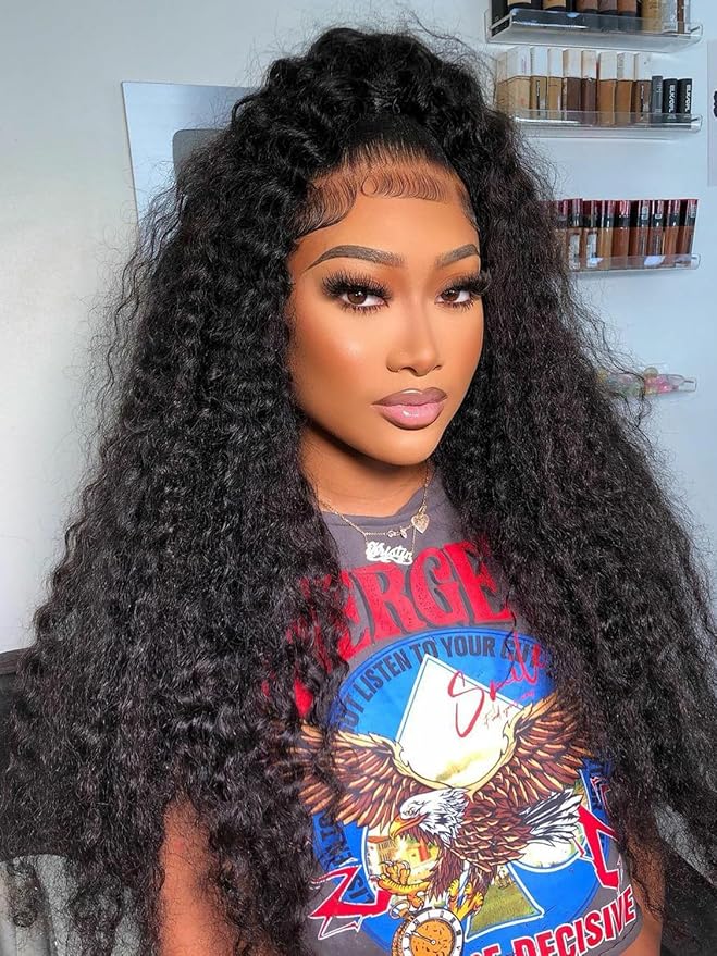 ORIGINAL QUEEN Water Wave Lace Front Wigs Human Hair 200 Density 13x6 Lace Frontal Wig Curly Human Hair Wigs for Women Pre Plucked Pre Bleached Knots Natural Color 32Inch